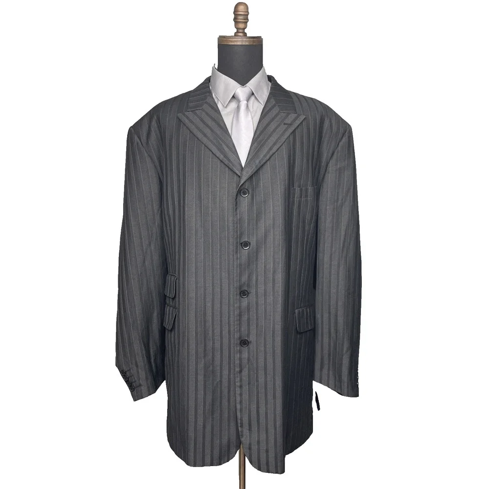 Vittorio St Angelo Mens 56L Gray/Black Stripe Sport Coat Blazer 4 Button Jacket